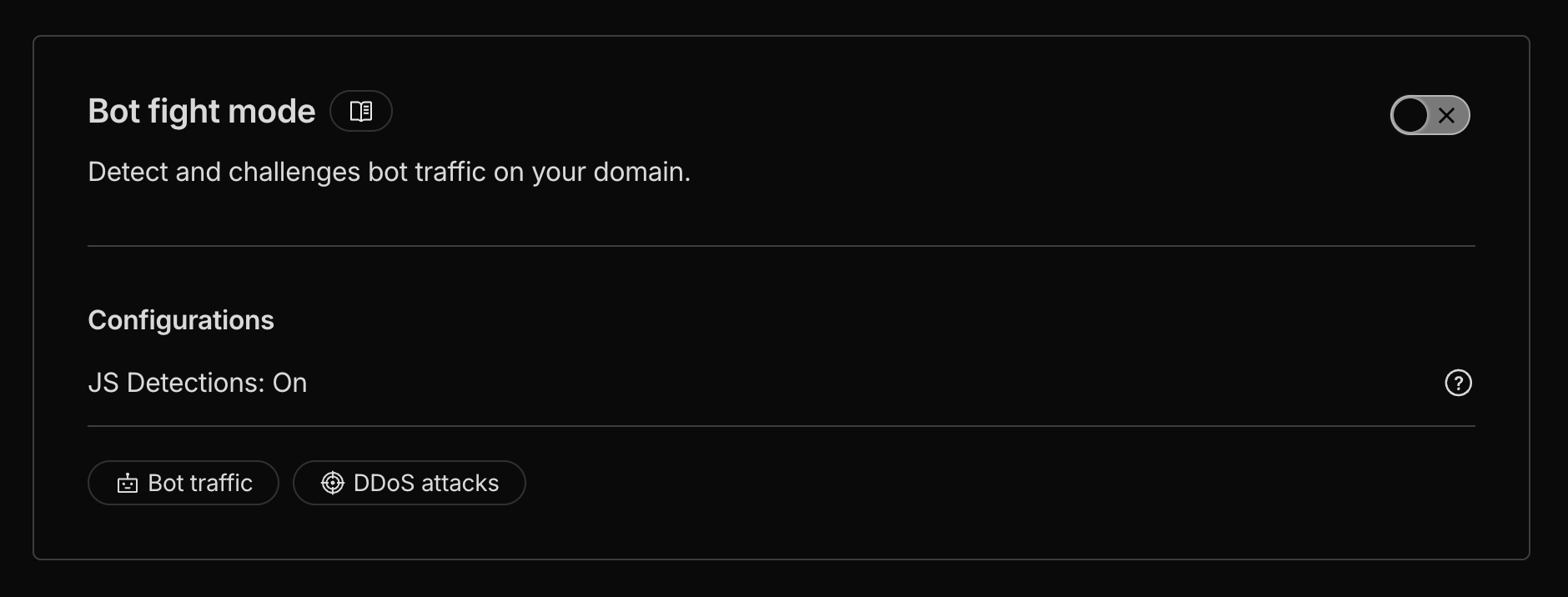 Cloudflare Bot Fight Mode toggle disabled